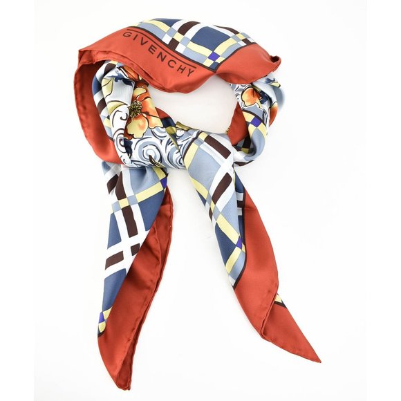 GIVENCHY: Red/Multicolor, 100% Silk Twill Scarf rq - Picture 2 of 7